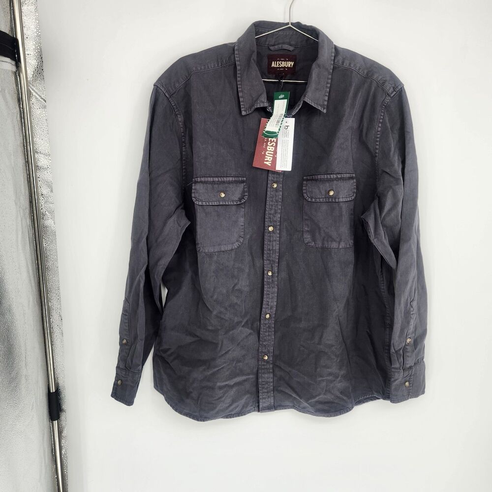 Alesbury Men's Dark Grey‎ Medium Short Garment Wash Denim Shirt NWT
